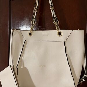 Calvin Klein White Tote with matching clutch